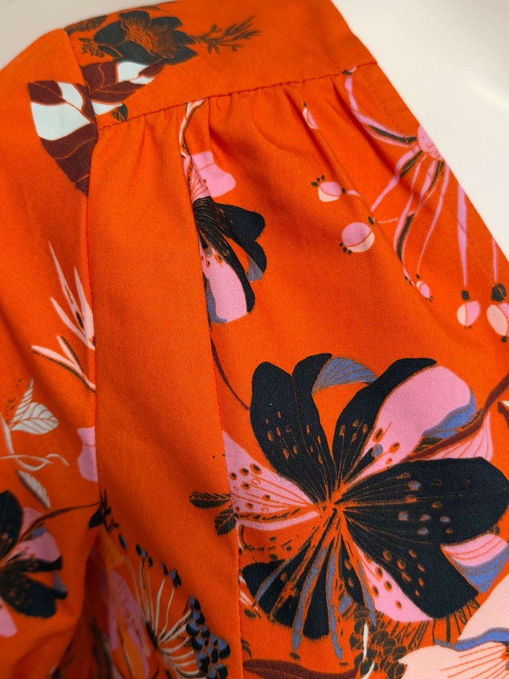 Free People Orange Floral Boho Mini Dress Large Bell Sleeve 100% Cotton - Picture 7 of 11
